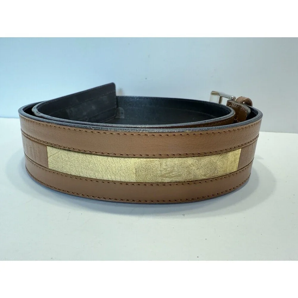 Escada Vintage Retro Leather Wide Belt Gold Brown Buckle Made in Germany 38 - Picture 6 of 14